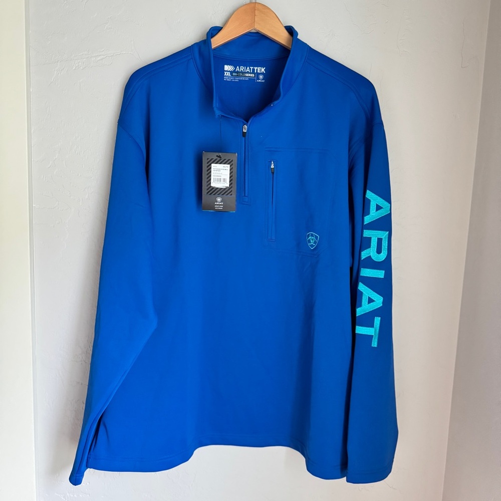 Ariat Sweatshirt Men's Blue TEK Team Mid State SMU 1/4 Zip Long Sleeve Size 2XL